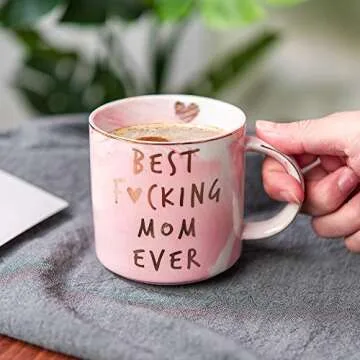 Hendson Mom Gifts for Women - Best Mom Ever - Funny Mom Birthday Gift Ideas, New Mom, Pregnancy Congratulations Gifts for First Time Moms and Mother To Be - Pink Marble Mug, 11.5oz Coffee Cup