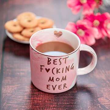 Hendson Mom Gifts for Women - Best Mom Ever - Funny Mom Birthday Gift Ideas, New Mom, Pregnancy Congratulations Gifts for First Time Moms and Mother To Be - Pink Marble Mug, 11.5oz Coffee Cup