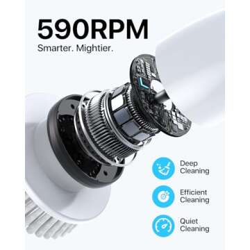 Nowica Electric Spin Scrubber, [Easy to Clean] 590RPM Cleaning Brush Scrubber for Bathroom, 6 Replaceable Brush Heads, 3 Adjustable Angle/Size, Power Shower Scrubber for Bathtub Grout Tile Window Car