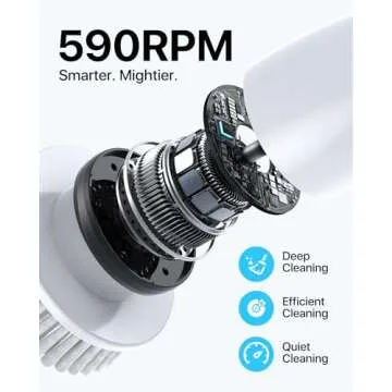 Nowica Electric Spin Scrubber, [Easy to Clean] 590RPM Cleaning Brush Scrubber for Bathroom, 6 Replaceable Brush Heads, 3 Adjustable Angle/Size, Power Shower Scrubber for Bathtub Grout Tile Window Car