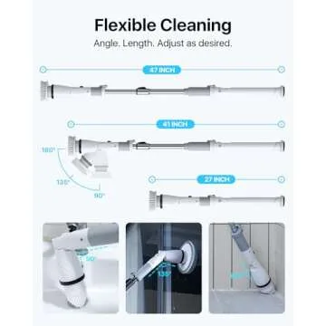 Nowica Electric Spin Scrubber, [Easy to Clean] 590RPM Cleaning Brush Scrubber for Bathroom, 6 Replaceable Brush Heads, 3 Adjustable Angle/Size, Power Shower Scrubber for Bathtub Grout Tile Window Car