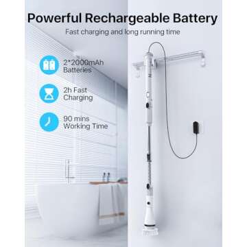 Nowica Electric Spin Scrubber, [Easy to Clean] 590RPM Cleaning Brush Scrubber for Bathroom, 6 Replaceable Brush Heads, 3 Adjustable Angle/Size, Power Shower Scrubber for Bathtub Grout Tile Window Car