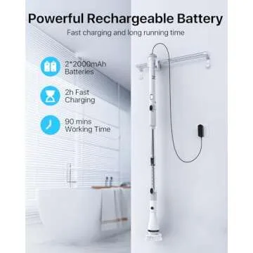 Nowica Electric Spin Scrubber, [Easy to Clean] 590RPM Cleaning Brush Scrubber for Bathroom, 6 Replaceable Brush Heads, 3 Adjustable Angle/Size, Power Shower Scrubber for Bathtub Grout Tile Window Car