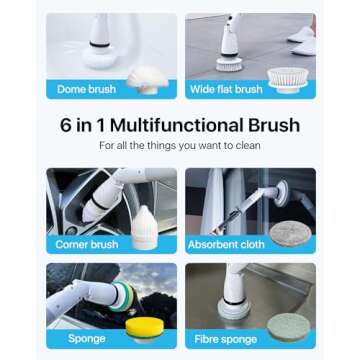 Nowica Electric Spin Scrubber, [Easy to Clean] 590RPM Cleaning Brush Scrubber for Bathroom, 6 Replaceable Brush Heads, 3 Adjustable Angle/Size, Power Shower Scrubber for Bathtub Grout Tile Window Car