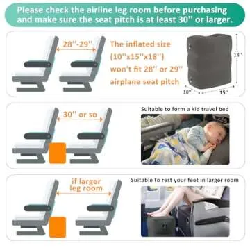 Inflatable Travel Foot Rest Pillow - Travel Foot Rest for Airplane Flights, Car Seat Foot Rest for Kids Airplane Bed for Toddler, Blow up Plane Footrest Pillow with Easy-Carry Strap, Dark Gray 2Pack