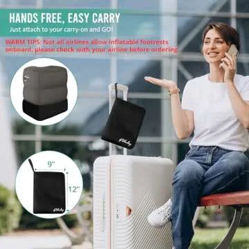 Inflatable Travel Foot Rest Pillow - Travel Foot Rest for Airplane Flights, Car Seat Foot Rest for Kids Airplane Bed for Toddler, Blow up Plane Footrest Pillow with Easy-Carry Strap, Dark Gray 2Pack