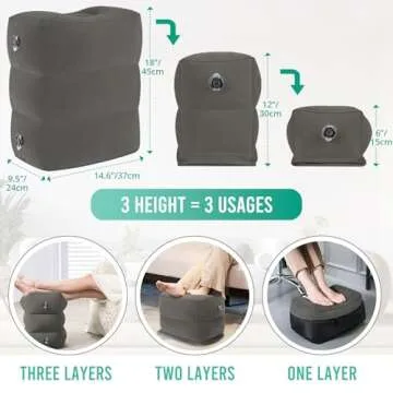 Inflatable Travel Foot Rest Pillow - Travel Foot Rest for Airplane Flights, Car Seat Foot Rest for Kids Airplane Bed for Toddler, Blow up Plane Footrest Pillow with Easy-Carry Strap, Dark Gray 2Pack