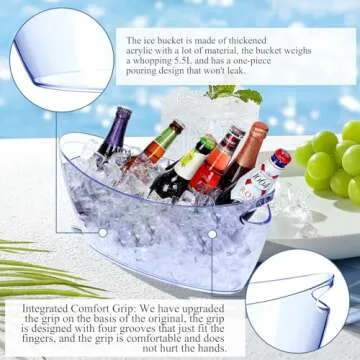Ice Bucket 2 PCS,Acrylic Ice Buckets for Parties, Mimosa Bar Supplies Beverage Tub and Scoops for Champagne Beer Sparkling Wine Cocktails（5.5L）Extra Large Model (Blue)