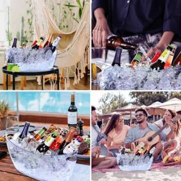 Ice Bucket 2 PCS,Acrylic Ice Buckets for Parties, Mimosa Bar Supplies Beverage Tub and Scoops for Champagne Beer Sparkling Wine Cocktails（5.5L）Extra Large Model (Blue)