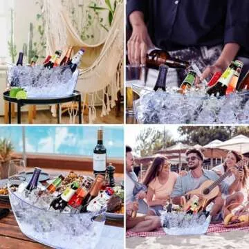 Ice Bucket 2 PCS,Acrylic Ice Buckets for Parties, Mimosa Bar Supplies Beverage Tub and Scoops for Champagne Beer Sparkling Wine Cocktails（5.5L）Extra Large Model (Blue)