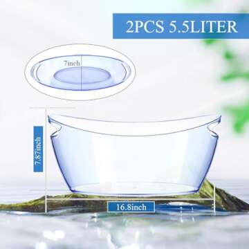 Ice Bucket 2 PCS,Acrylic Ice Buckets for Parties, Mimosa Bar Supplies Beverage Tub and Scoops for Champagne Beer Sparkling Wine Cocktails（5.5L）Extra Large Model (Blue)