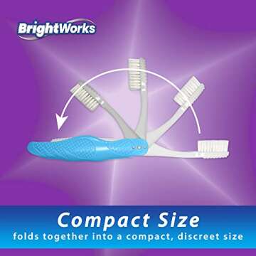 BrightWorks Folding Travel Toothbrush (6 Total, 3 Sets of 2) with Built-in Cover. Portable with Soft...