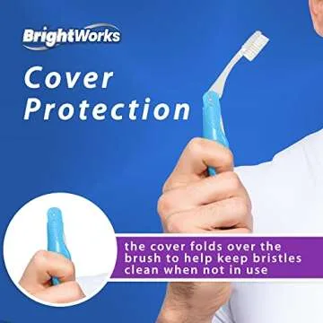 BrightWorks Folding Travel Toothbrush (6 Total, 3 Sets of 2) with Built-in Cover. Portable with Soft Bristles and Tongue Cleaner. for Camping, Hiking, Travel, Work, Gym, Purse, Backpack.