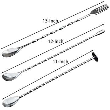JETKONG 3 Pcs Cocktail Mixing Spoons 12-Inch Bar Spoon Long Stirring Spoon Drink Stirrers Cocktail S...