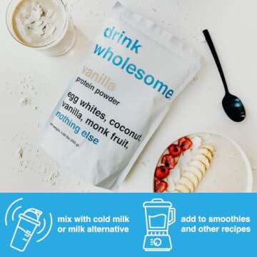 drink wholesome Vanilla Egg White Protein Powder | for Sensitive Stomachs | Gut Friendly | Dairy Free & Lactose Free | No Artificial Sweeteners | Carnivore & Paleo | Safe for Kids & Seniors