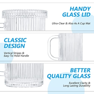 Vintage Clear Glass Coffee Mugs Set with Lids