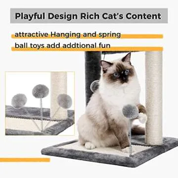 PAWZ Road Cat Scratching Post Bed, Small Cat Tree Tower with Cat Scratcher Pad Large Top Removable Bed with Play Ball Great for Kittens and Cats
