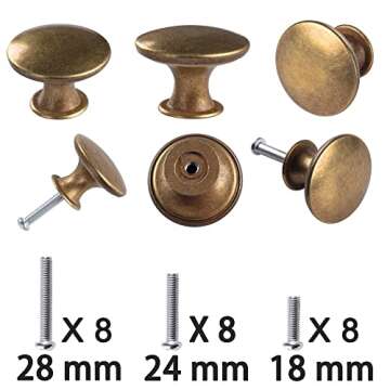 8 Pack Elegant Antique Brass Kitchen Cabinet Knobs - Versatile Drawer Handles