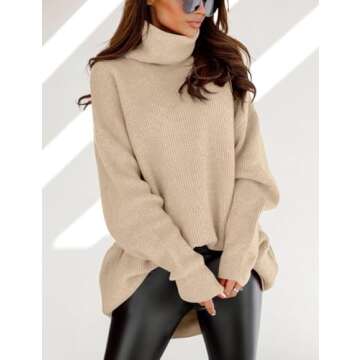 imesrun Womens Turtleneck Oversized Sweater Batwing Chunky Pullover Sweater Casual Fall Loose Knit J...