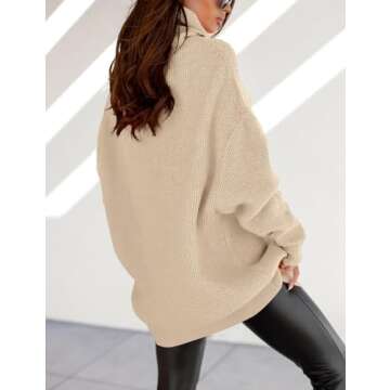 imesrun Womens Turtleneck Oversized Sweater Batwing Chunky Pullover Sweater Casual Fall Loose Knit Jumper Top Beige