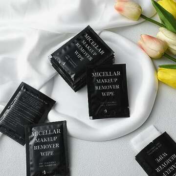Ctosree 150 pcs Makeup Remover Wipes Bulk Individually Wrapped Makeup Wipes Single Remover Cloth Facial Cleansing Pads for Mascara Lipstick Oil Dirt Face Skin Travel Hotel(Black)