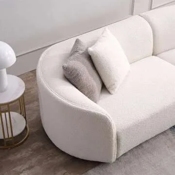 Acanva Luxury Modern Style Living Room Upholstery Curved Sofa with Chaise 2-Piece Set, Right Hand Facing Sectional, Pearl Boucle Couch, White
