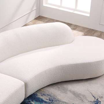 Acanva Luxury Modern Style Living Room Upholstery Curved Sofa with Chaise 2-Piece Set, Right Hand Facing Sectional, Pearl Boucle Couch, White