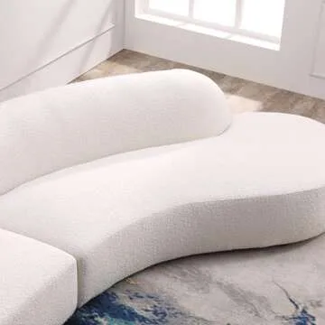 Acanva Luxury Modern Style Living Room Upholstery Curved Sofa with Chaise 2-Piece Set, Right Hand Facing Sectional, Pearl Boucle Couch, White