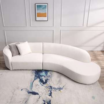 Acanva Luxury Modern Style Living Room Upholstery Curved Sofa with Chaise 2-Piece Set, Right Hand Facing Sectional, Pearl Boucle Couch, White