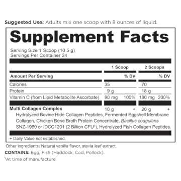 Ancient Nutrition Hydrolyzed Collagen Peptides Powder with Probiotics, Vanilla Multi Collagen Protein for Women and Men with Vitamin C, 24 Servings, Supports Skin and Nails, Gut Health, 8.9oz