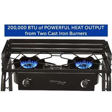 Flame King Outdoor Propane Double Dual Burner Stove 200K BTU Turkey Fryer/Camp Cooker, Portable with Stand Great for Backyard Cooking, Home Brewing & Canning