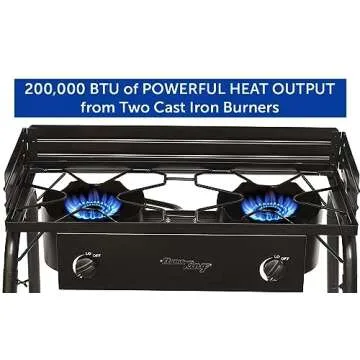 Flame King Outdoor Propane Double Dual Burner Stove 200K BTU Turkey Fryer/Camp Cooker, Portable with Stand Great for Backyard Cooking, Home Brewing & Canning