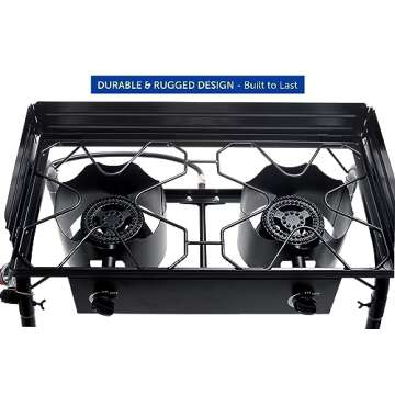 Flame King Outdoor Propane Double Dual Burner Stove 200K BTU Turkey Fryer/Camp Cooker, Portable with Stand Great for Backyard Cooking, Home Brewing & Canning