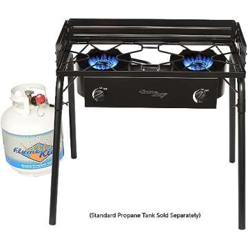 Flame King Outdoor Propane Double Dual Burner Stove 200K BTU Turkey Fryer/Camp Cooker, Portable with Stand Great for Backyard Cooking, Home Brewing & Canning