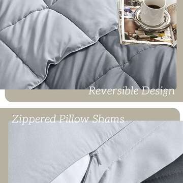 Homelike Moment Queen Comforter Set Grey, Comforters Queen Size Set, Soft Lightweight Down Alternative Bed Comforter Full Size Reversible All Season 3 Pieces Bedding Sets Dark Grey/Light Gray