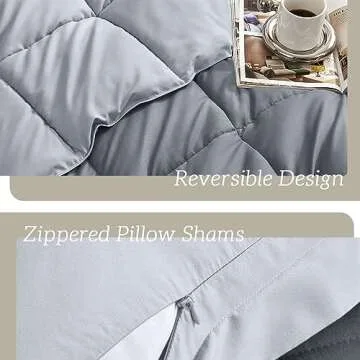 Homelike Moment Queen Comforter Set Grey, Comforters Queen Size Set, Soft Lightweight Down Alternative Bed Comforter Full Size Reversible All Season 3 Pieces Bedding Sets Dark Grey/Light Gray