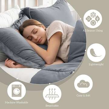 Homelike Moment Queen Comforter Set Grey, Comforters Queen Size Set, Soft Lightweight Down Alternative Bed Comforter Full Size Reversible All Season 3 Pieces Bedding Sets Dark Grey/Light Gray