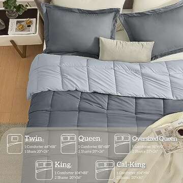Homelike Moment Queen Comforter Set Grey, Comforters Queen Size Set, Soft Lightweight Down Alternative Bed Comforter Full Size Reversible All Season 3 Pieces Bedding Sets Dark Grey/Light Gray