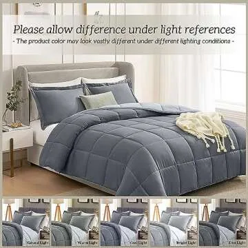 Homelike Moment Queen Comforter Set Grey, Comforters Queen Size Set, Soft Lightweight Down Alternative Bed Comforter Full Size Reversible All Season 3 Pieces Bedding Sets Dark Grey/Light Gray