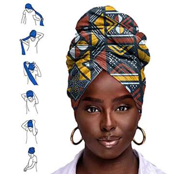CAKURE African Head Wrap Wide Turban Head Scarfs Soft Long Headwraps Print Headband Hair Scarf for Women and Girls Pack of 1