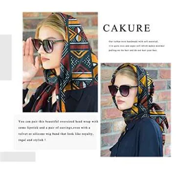 CAKURE African Head Wrap Wide Turban Head Scarfs Soft Long Headwraps Print Headband Hair Scarf for Women and Girls Pack of 1