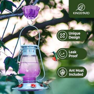 Kingsyard Glass Hummingbird Feeder for Outdoors Hanging - Vintage Lantern Style Leak-Proof Humming B...