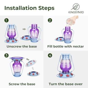 Kingsyard Glass Hummingbird Feeder for Outdoors Hanging - Vintage Lantern Style Leak-Proof Humming Bird Nectar Feeder with 6 Feeding Ports & Ant Moat for Outdoor Garden Décor, 21 Ounce, Purple