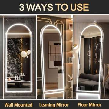 Hasipu 79" x 31" Led Mirror Full Length, Full Length Mirror with Lights Arch Design, Full Length led Mirror,Tempered Glass,Shatter-Proof, Dimming & 3 Color Modes for Bedroom Cloakroom-UL