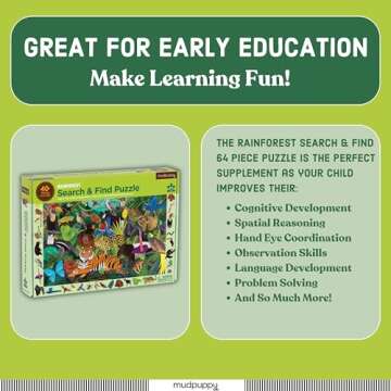 Mudpuppy Rainforest — 64 Piece Search & Find Puzzle Jigsaw Puzzle Featuring Diverse and Exotic Rainforest Animals and Over 40 Hidden Images to Find for Ages 4+