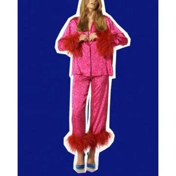 Yiulangde Galentines Pink Silk Pajamas for Women