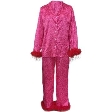 Yiulangde Galentines Pink Silk Pajamas for Women