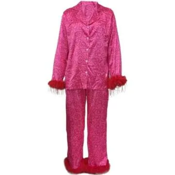 Yiulangde Galentines Pink Silk Pajamas for Women