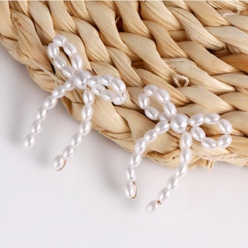 TONLUYAX Pearl Bow Earrings for Women Pearl Drop Earrings Bow Knot Dangle Earrings Bow Stud Earrings Trendy Jewelry