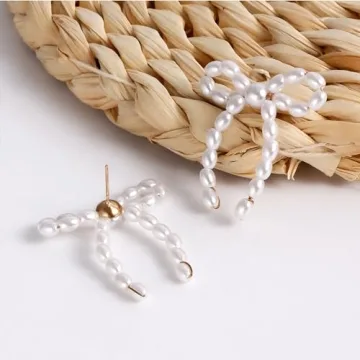 TONLUYAX Pearl Bow Earrings for Women Pearl Drop Earrings Bow Knot Dangle Earrings Bow Stud Earrings Trendy Jewelry